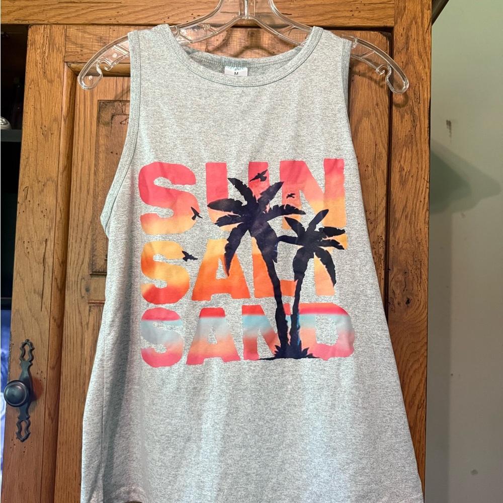 Graphic Tank Top with Palm Tree Design